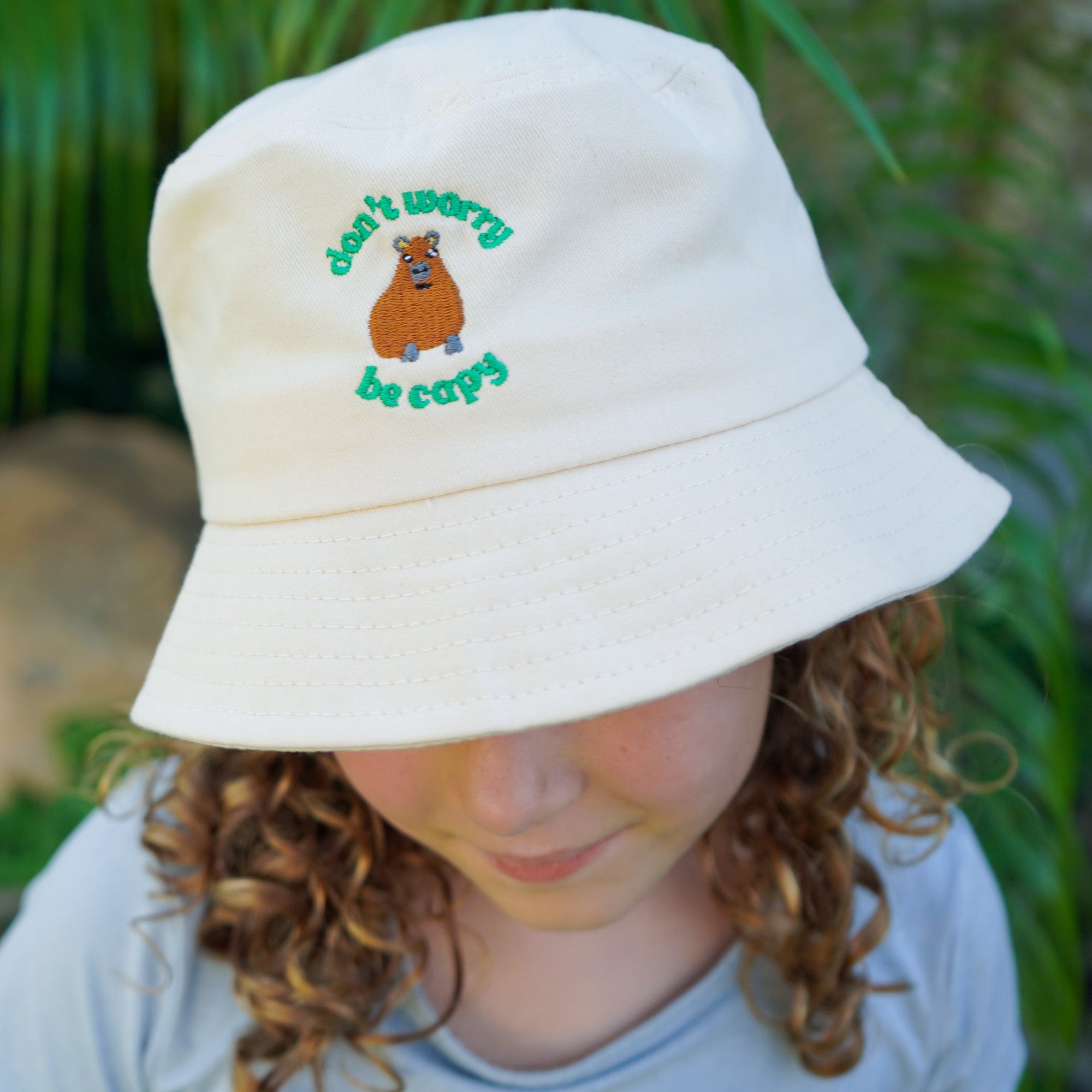 Family Matching 'Don't Worry, Be Capy' Embroidered Bucket Hat - Jungle Jams